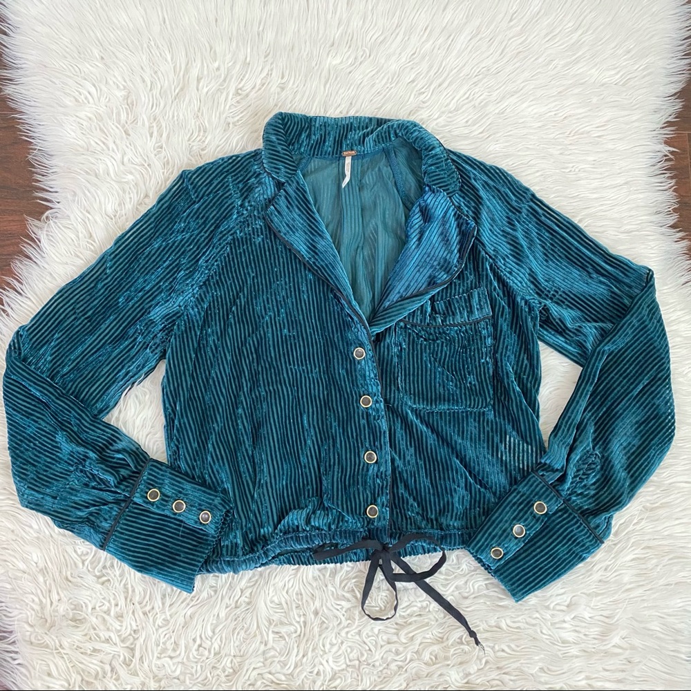 Free People Aspen Nights Velvet Striped Blouse Top - Picture 4 of 6